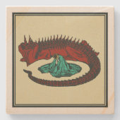  Rood Groen Draak Dame Vector Art Nouveau Stenen Onderzetter (Voorkant)