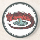 Rood Groen Draak Dame Vector Art Nouveau Zandsteen Onderzetter (Voorkant)