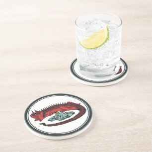 Rood Groen Draak Dame Vector Art Nouveau Zandsteen Onderzetter