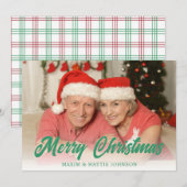 Rood Groen Eenvoudig geruite Vrolijke Kerstmis Fot Feestdagenkaart (Voorkant / Achterkant)