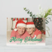 Rood Groen Eenvoudig geruite Vrolijke Kerstmis Fot Feestdagenkaart (Staand voorkant)