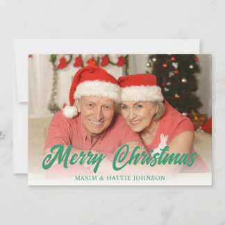 Rood Groen Eenvoudig geruite Vrolijke Kerstmis Fot Feestdagenkaart