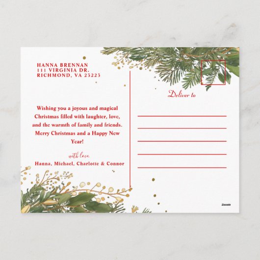 Rood Groen Elegant Kerstkrans Botanisch Feestdagenkaart (Achterkant)