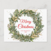 Rood Groen Elegant Kerstkrans Botanisch Feestdagenkaart (Voorkant)