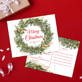 Rood Groen Elegant Kerstkrans Botanisch Feestdagenkaart