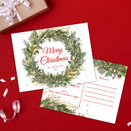 Rood Groen Elegant Kerstkrans Botanisch Feestdagenkaart