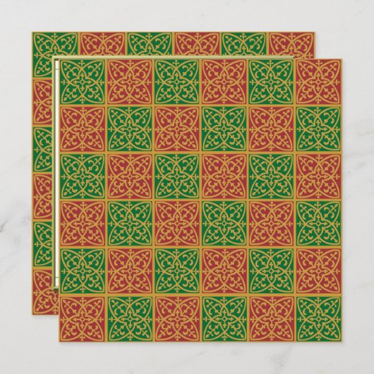 Rood Groen Elegant Tegel Pattern Vakantieplein Kaart (Voorkant / Achterkant)