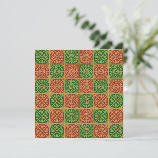 Rood Groen Elegant Tegel Pattern Vakantieplein Kaart (Staand voorkant)