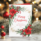 Rood Groen Elegante Botanische Foto Kerstmis Feestdagen Kaart