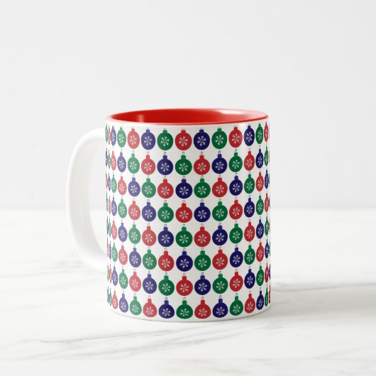 Rood groen en blauw Bauble patroon Tweekleurige Koffiemok (Voorkant links)