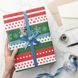 Rood Groen en Blauw Festief Kerstpatroon Cadeaupapier