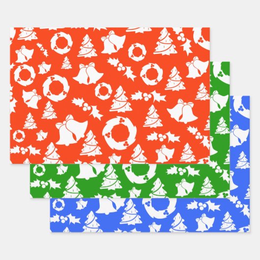 Rood, groen en blauw kerstpatroon inpakpapier vel (Set)