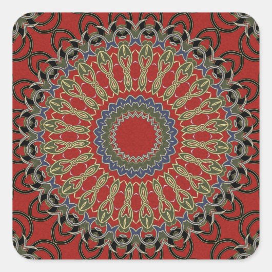Rood, groen en blauw Mandala Vierkante Sticker (Voorkant)