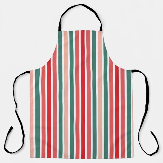 Rood Groen en Blush Gestreept Feestelijk Schort (Voorkant)