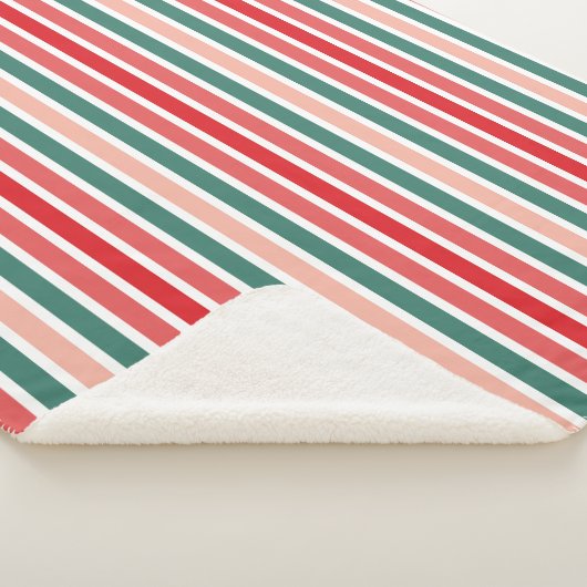 Rood Groen en Blush Gestreept Feestelijk Sherpa Deken (3/4)