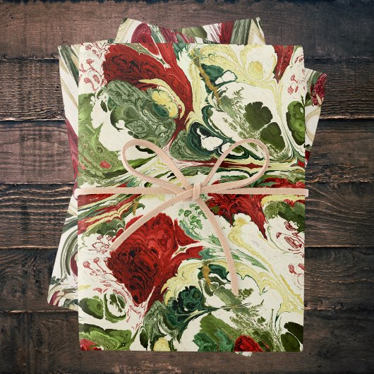 Rood Groen en Cream Artsy Swirls Inpakpapier Vel