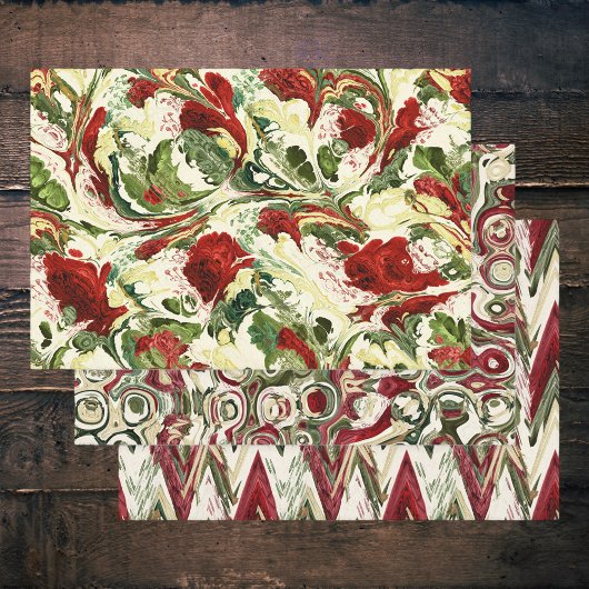 Rood Groen en Cream Artsy Swirls Inpakpapier Vel