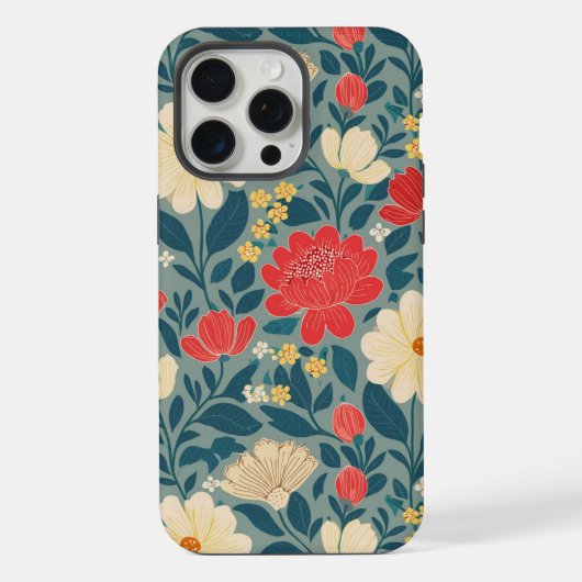 Rood, Groen en Crème Bloemen Chinoiserie iPhone Hoesje (Achterkant)
