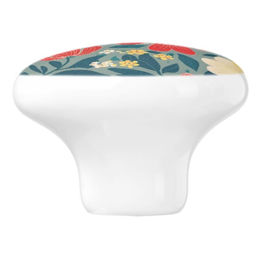 Rood, Groen en Crème Bloemen Chinoiserie Keramische Knop (Zijkant)