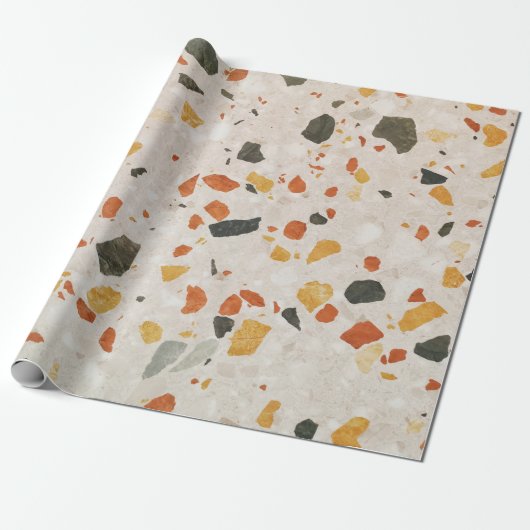 Rood, groen en geel van de terrazzozkleurige kleur cadeaupapier (Uitgerold)