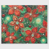 Rood groen en Goud Glittery Kerstmis Patroon Cadeaupapier (Vlak)