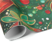 Rood groen en Goud Glittery Kerstmis Patroon Cadeaupapier (Rol Hoek)