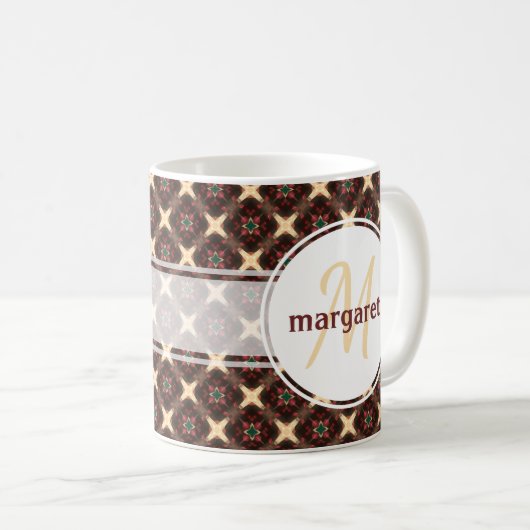 Rood groen en goud monogram koffiemok (Voorkant rechts)