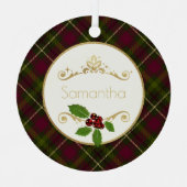 Rood, Groen en Goud Plaid met Naam Kerstmis Metalen Ornament (Voorkant)