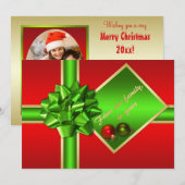 Rood, groen en gouden kerstfotokaart feestdagenkaart (Voorkant / Achterkant)