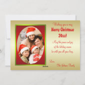 Rood, groen en gouden kerstfotokaart feestdagenkaart (Achterkant)