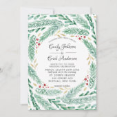 Rood groen en gouden pine met kerstbruiloft kaart (Voorkant)