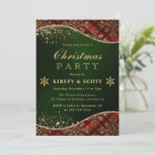 Rood, groen en goudglitter Damask-kerstfeest Kaart (Staand voorkant)