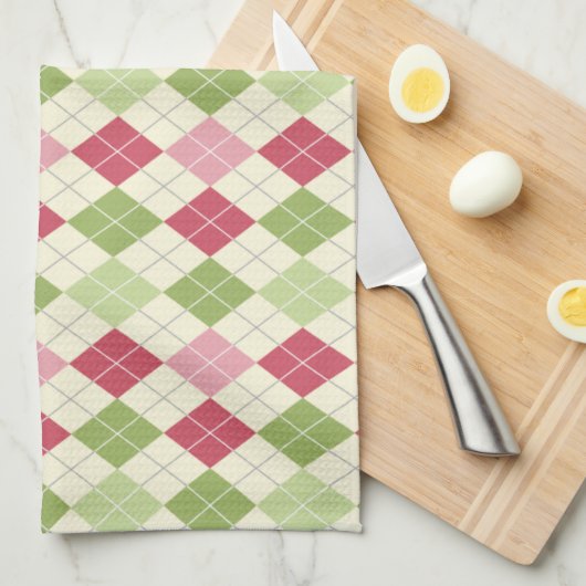  rood, groen en roze argylpatroon theedoek (Quarter Fold)