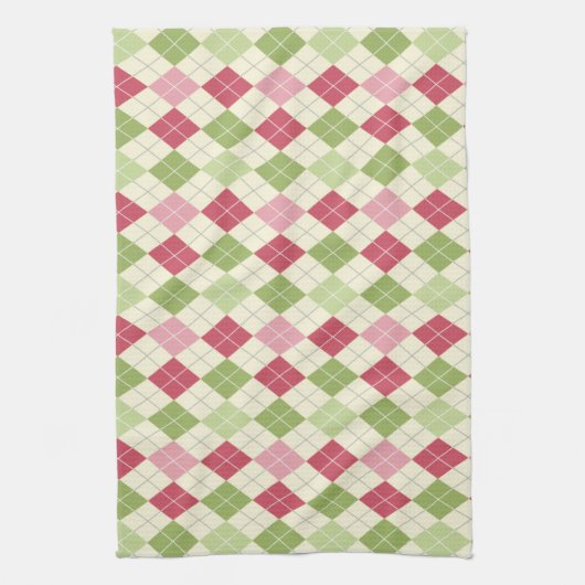  rood, groen en roze argylpatroon theedoek (Verticaal)