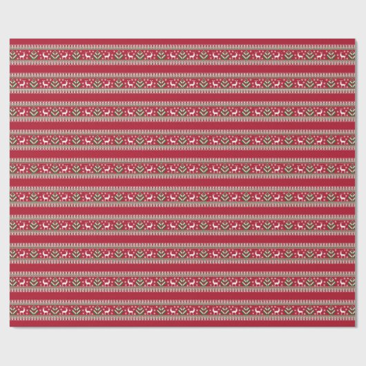 Rood Groen en Wit Fair Isle Kerstmis Cadeaupapier (Vlak)