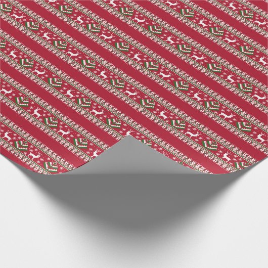 Rood Groen en Wit Fair Isle Kerstmis Cadeaupapier (Hoek)