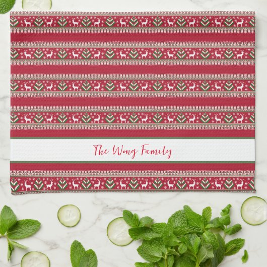 Rood Groen en Wit Fair Isle Kerstmis Theedoek (Gevouwen)