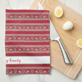Rood Groen en Wit Fair Isle Kerstmis Theedoek (Quarter Fold)