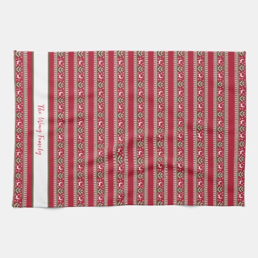 Rood Groen en Wit Fair Isle Kerstmis Theedoek (Horizontaal)