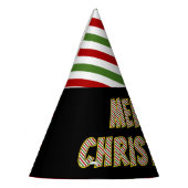 Rood, groen en wit gestreept "MERRY CHRISTMAS!" Feesthoedjes (Links)