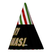 Rood, groen en wit gestreept "MERRY CHRISTMAS!" Feesthoedjes (Rechts)