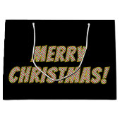 Rood, groen en wit gestreept "MERRY CHRISTMAS!" Groot Cadeauzakje (Voorkant)