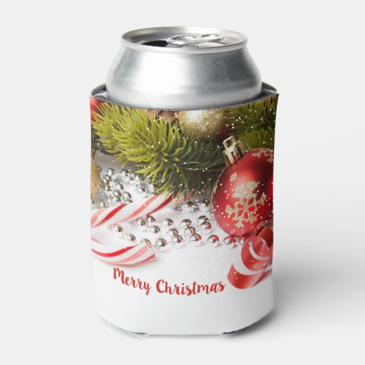 Rood Groen en Wit Kerstmisdecor Blikjeskoeler (Blikje Voorkant)