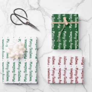 Rood Groen en Wit Merry Christmas Typografie Inpakpapier Vel