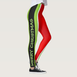 Rood Groen en Wit met Prettig Kerstmis Tekst Leggings