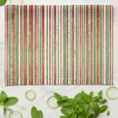 Rood, Groen en Wit Striped Patroon Theedoek (Gevouwen)