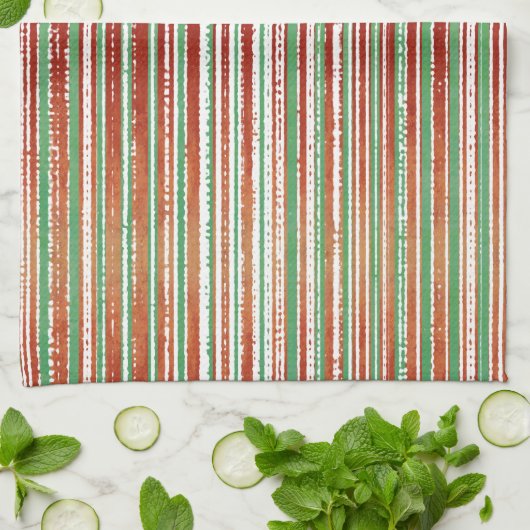 Rood, Groen en Wit Striped Patroon Theedoek (Gevouwen)