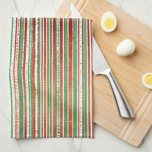 Rood, Groen en Wit Striped Patroon Theedoek (Quarter Fold)