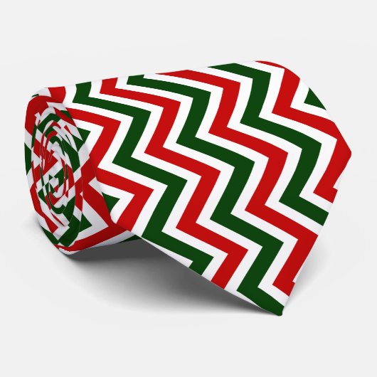 Rood, groen en wit Zig Zag Chevron Pattern Stropdas (Opgerold)