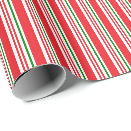 Rood Groen En Witte Candy Cane Patroon Custom Cadeaupapier (Rol Hoek)